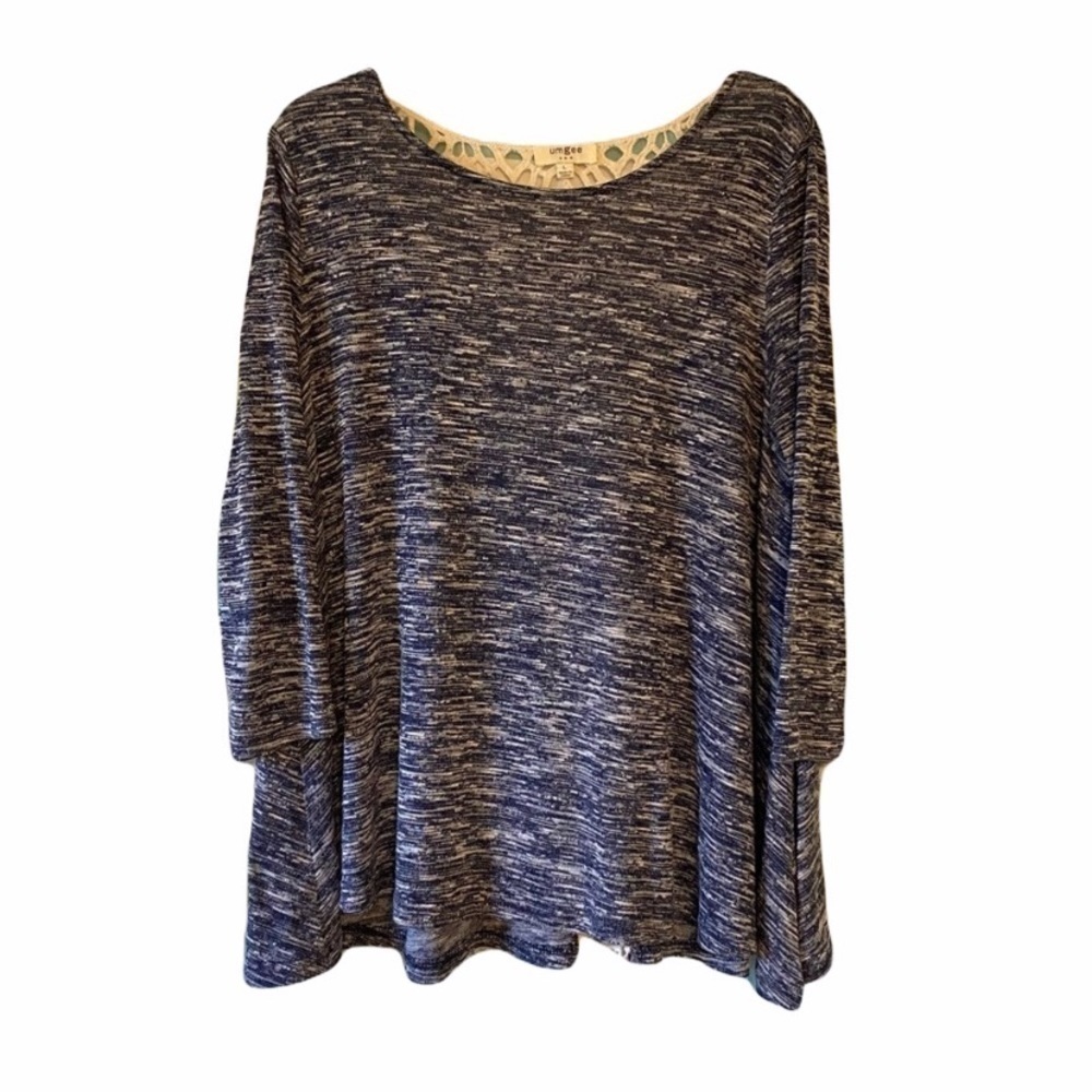 Umgee Tunic Topic Lace Back Heathered Blue Sz Lrg